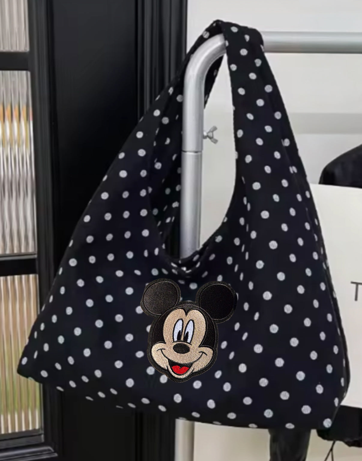 Black Polkadot Mickey Mouse Tote